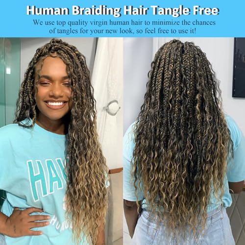 4/27 Human Braiding Hair For Boho Braids 16 Inch Deep Wave Bulk Human Hair Highlight Brown Human Hair For Braiding 100g Curly Human Hair Water Wave Human Hair For Braids - Image 4