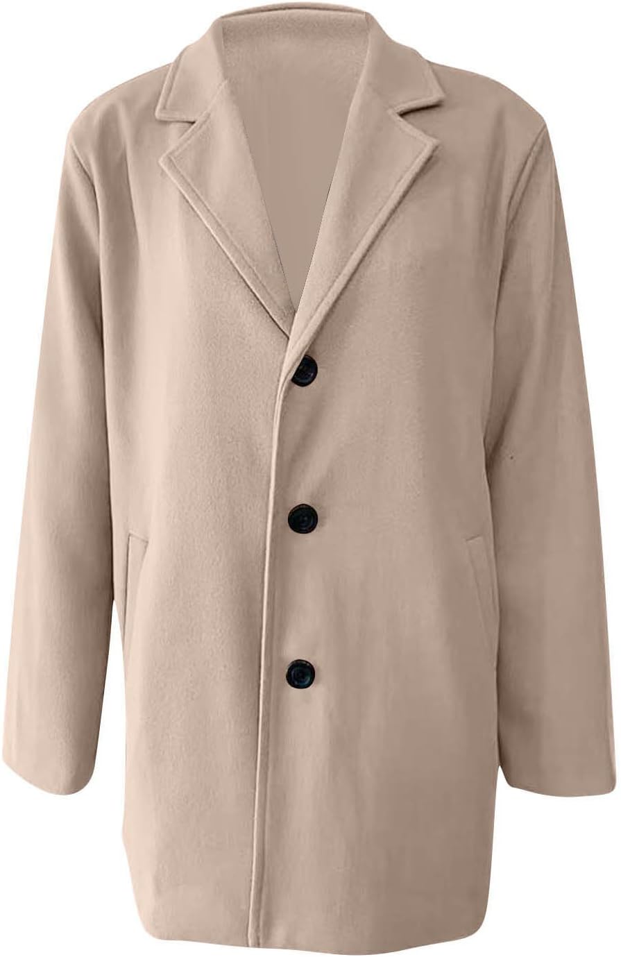 2025 Trendy Wool Coats for Women Notched Lapel Collar Single Breasted Trench Coat Fall Classic Slim Jackets Outwear