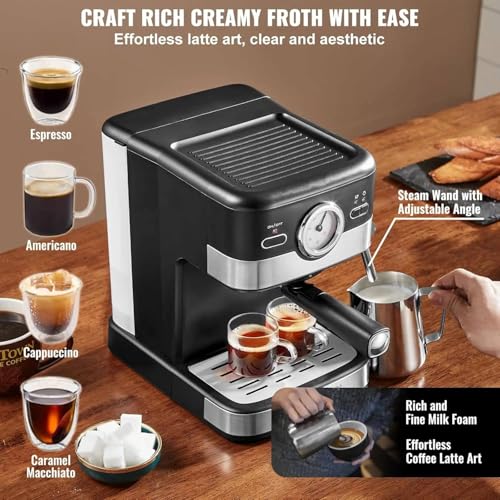 Image of coreKart‚15 Bar Semi-Automatic Espresso Machine: Make Latte, Cappuccino & Espresso at Home - Built-in Milk Frother & Temperature Gauge