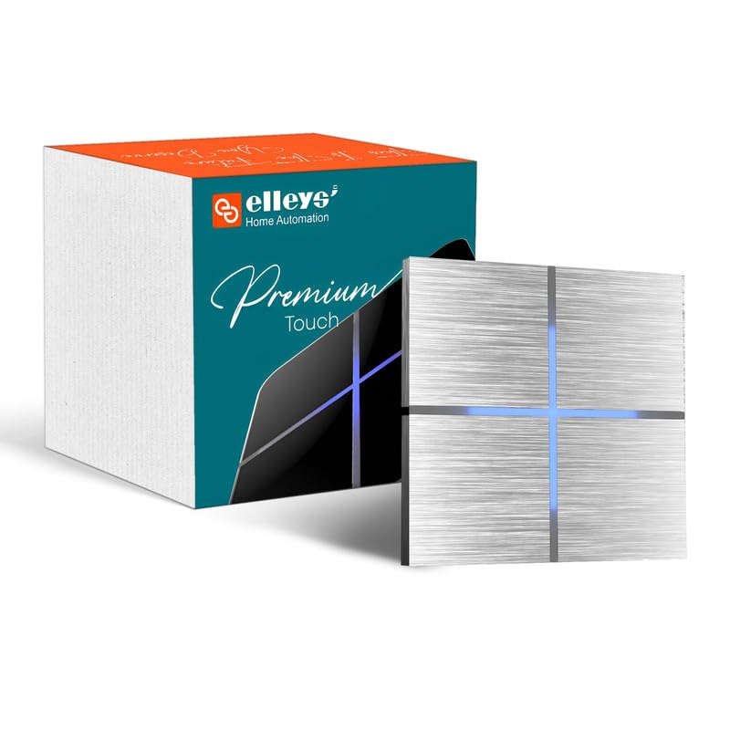 Elleys Smart Wi-fi Modular 4 Gang Premium Touch Switch (6 Amps Each) – Brushed Metal Touch Plates: Elevate Your Home with Communicates over Touch or Phone App or both (Metallic Silver)