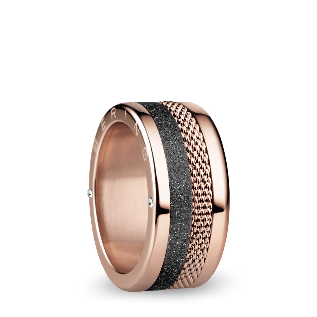 BERING Arctic Symphony Collection Tejo Anillo para mujer de acero inoxidable con acabado en tono oro rosa brillante