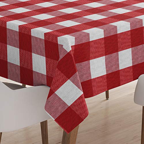 Encasa Homes Nappe pour 4 Seater Centre Dining Table - Buffalo Carreaux Rouges, (142 x 182 cm) - Tissu Teint en Fil, mercerisé, Lavable, rectangulaire pour Home Hotel & Restaurant