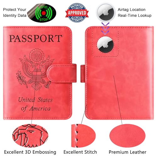 Image of Airtag Passport Holder for Travel Essentials, Passport Cover, Rfid Wallet | Travel Wallet, Leather, Passport Case, Travel Accessories, Vacation Luggage Must Haves, for Men Women