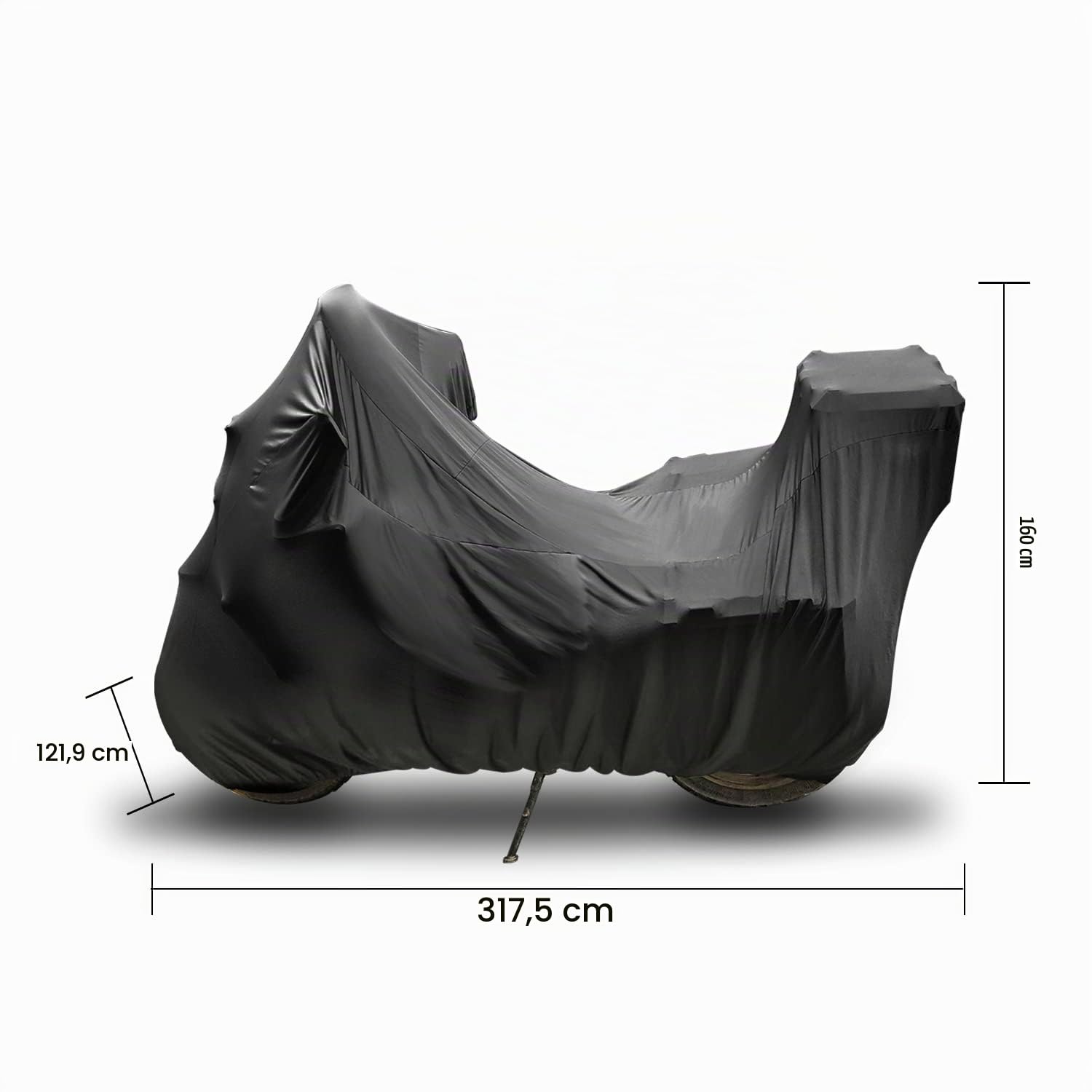 TECTICO Coprimoto Fodera per motocicletta con bauletto Top Case elastica Traspirante Resistente ai graffi Resistente al calore Interno protezione solare UV Nero, 317 x 122 x 160cm