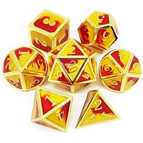 Haxtec Metal Dice Set D&D Polyhedral DND Dice for Dungeons and Dragons RPG Table Games-DND Dice Gold Red Yellow(Inferno) Cover