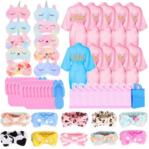 Soirée pyjama spa pour filles avec 10 peignoirs en satin rose et bleu