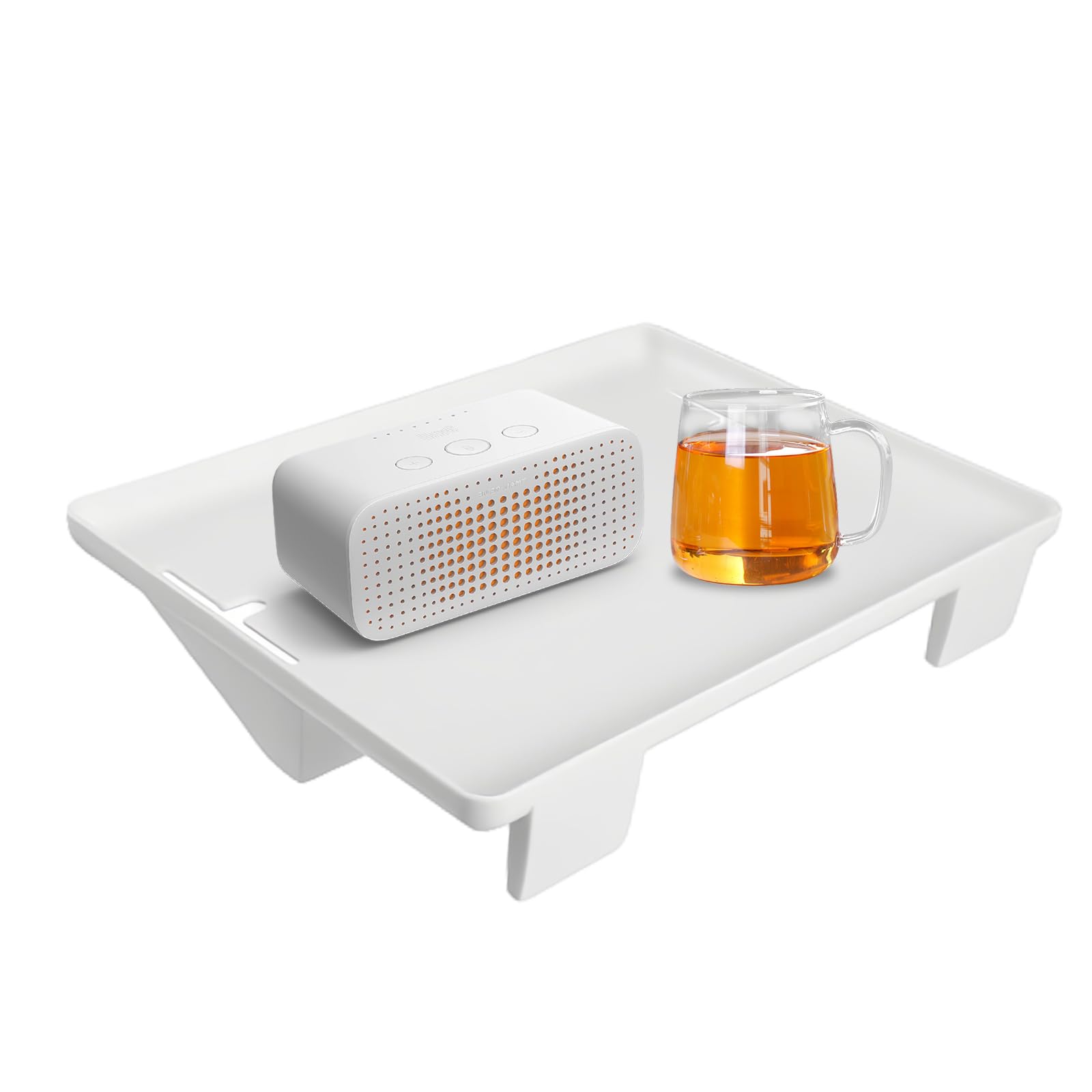 Qingzy Weiß Clip-On Nightstand Tray Organizer For Top Bunk, Bedside Shelf For Bed Side Table Tray Storage With Cable Hole Loft Beds Clip On Shelf Plastic Tray Multifunctional Dorm Room Table Caddy, 32X23.3cm
