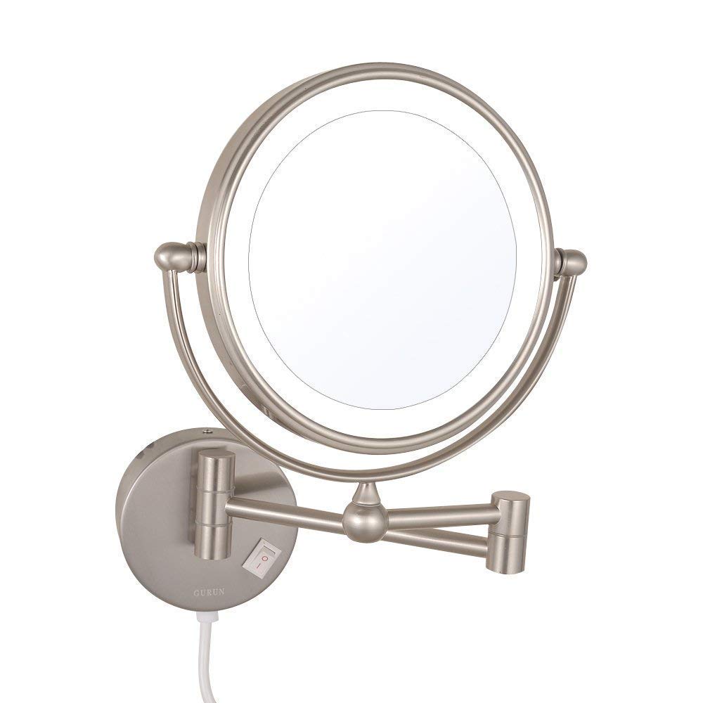 SHAUNI Espejos de Maquillaje montados en la Pared, Interruptor de níquel Extensible for Afeitado con Aumento de Doble Cara de 8 Pulgadas, Enchufe eléctrico (Color : 3X)