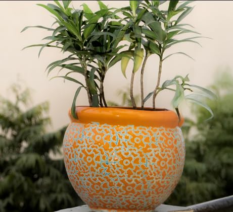 Image of Niyara Designer Handi Ceramic planters pots for Indoor Outdoor Home, Garden Office Decor Balcony Planters Gamla Flower Size- Very Large (Mustard Drop 11)