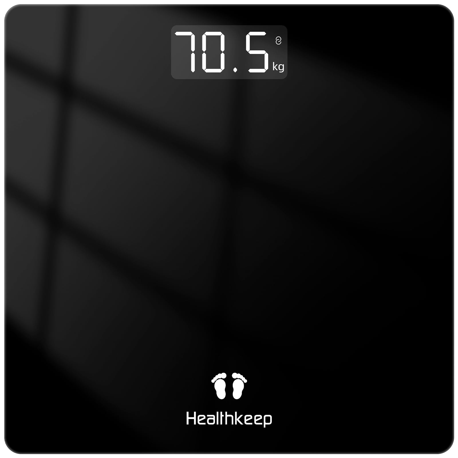 Healthkeep Personenwaage - Digital Körperwaage mit Hochpräzisions-Sensoren Tragkraft bis 180 kg, Digitalwaage mit Klare LED-Anzeig, Waage Personen aus Kompakt Siche rheitsglas 26 * 26cm-Schwarz