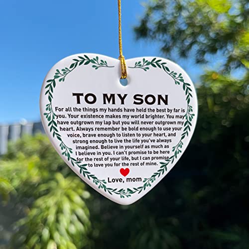 Image of Son Christmas Ornament Gifts, Son Gifts from Mom Mother, Holiday Decor Christmas Tree Ornaments Keepsake Sign, We Love Your Existence Makes My World