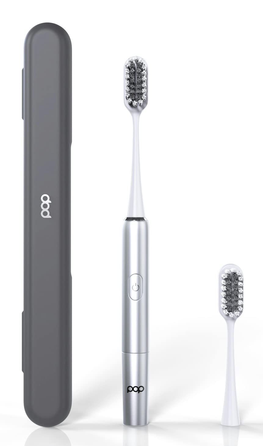 Go Plus Sonic Spazzolino da denti Pop Sonic con custodia per il trasporto – Lo spazzolino sonico perfetto | Ogni volta – Argento