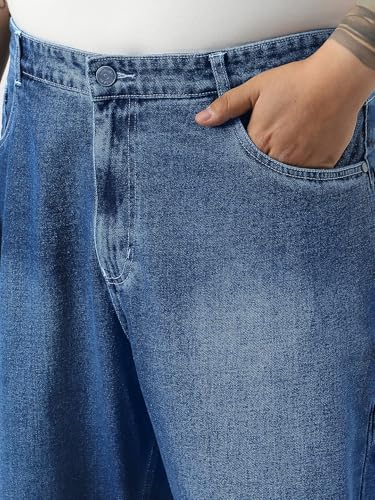 Image of Urbano Plus Men's Loose Baggy Fit Washed Jeans Non-Stretchable