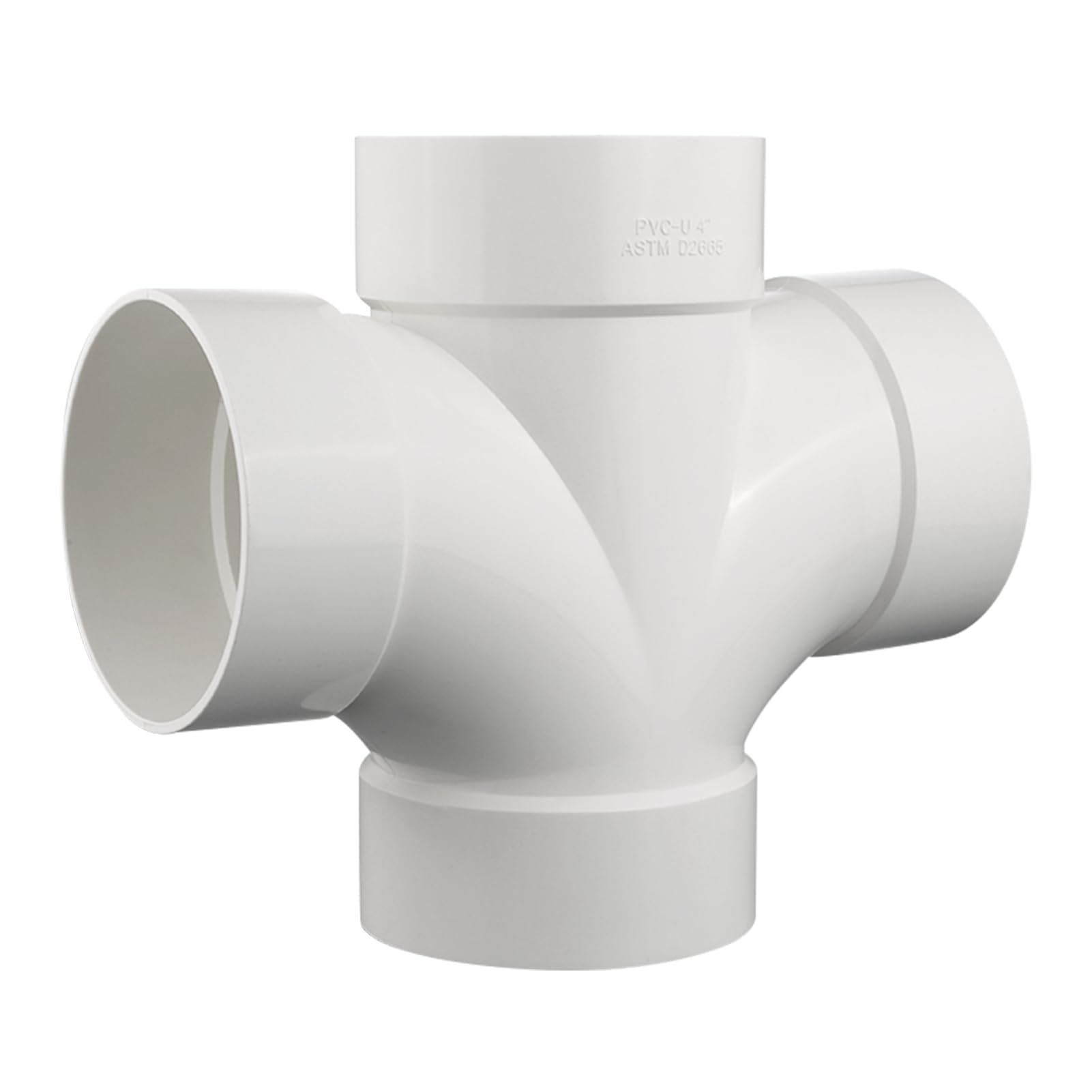 4 x 4 x 4 x 4 PVC DWV Doppel-Sanitär-Dreifach-TE-Straße für Abfluss und Entlüftung, PVC-Rohr, 4-Wege-Kreuzverschraubungen, Verbindungskupplung, Adapter, weiß