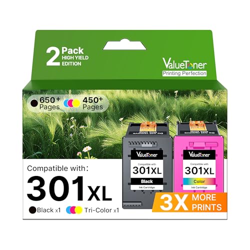 Valuetoner 301 XL Druckerpatronen Schwarz und Farbe Kompatibel für HP 301 Multipack Patronen für HP Envy 4500 5530 4504 5534 5536 Deskjet 2540 2544 Officejet 4630 2622 (2er-Pack)