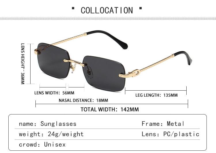 Rimless Square lens Metal Sun Glasses Trendy Sunglasses UV400 Sun glasses UV Blocking Men Women Classic Trendy MC26614