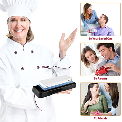 Knife Sharpening Stone Set,Whetstone Dual Sided 1000/6000 Grit Waterstone with Angle Guide Non Slip Rubber Base Holder, Knife Sharpeners Tool Kit for Kitchen Hunting (Blue + black) image 9