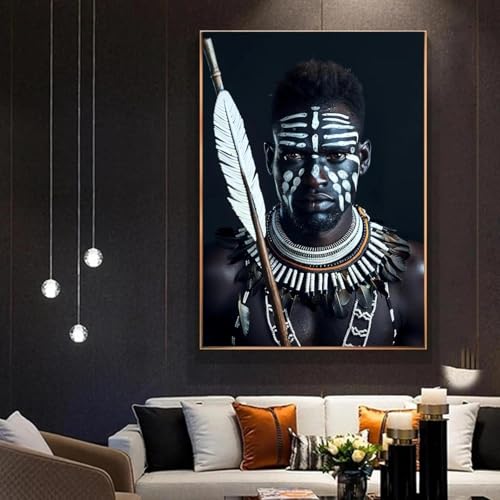 Art mural africain noir et blanc salon impression géante 60 x 80 cm