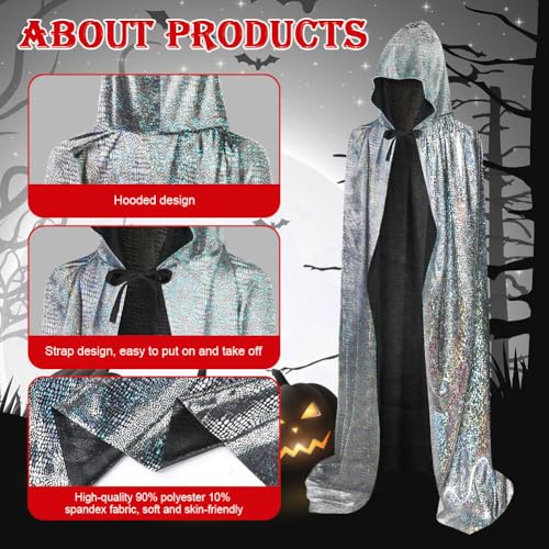 AYBUY Silber Umhang, Vampir Umhang mit Kapuze Lange Cape, Vampir Kostüm, Umhang Mittelalter für Halloween Weihnachten Karneval Kostüm, 150cm