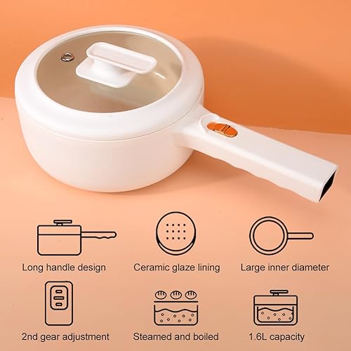 Miniatura 7 de Olla eléctrica con vaporizador, sartén antiadherente multifuncional de 1.6 L, mini olla caliente para carne, avena, ajuste de doble engranaje,