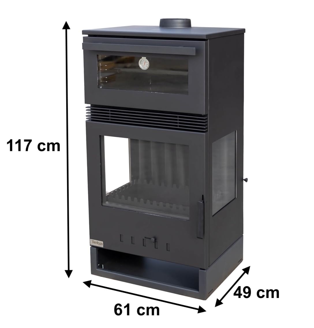 Kaminofen mit Backfach Panoramakamin Dreiseitig Glas 3 Scheiben Teba TKS 15 Verglast 3 Seiten Holzofen 12,8 kW Kamin Ofen Holz Holzherd Küchenofen