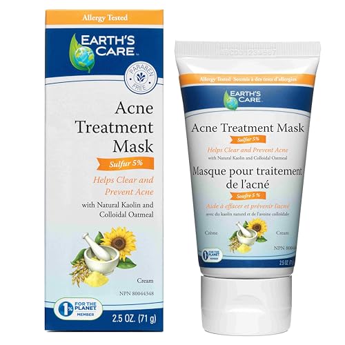Earth's Care Acne Treatment Mask - 5% Sulfur Cystic Acne Treatment - Acne Medicine for Face Pimples and Blackheads (Tube 2.5 OZ)
