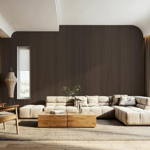 Image of Art3d Roll-Flat Beaded Wood Slat Wall Panel, 1-Pack, 94.5 x 23.6 in, Walnut