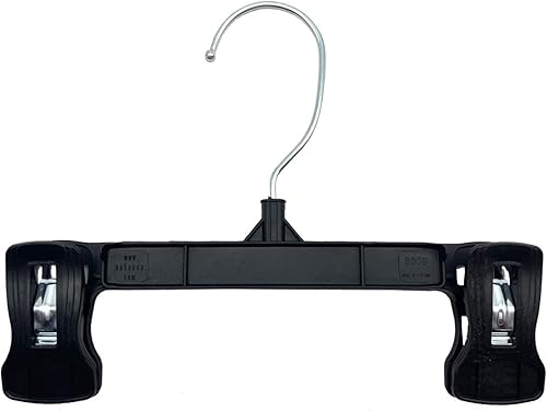 NAHANCO 6008B - Perchas de plástico para faldas/pantalones de 8 pulgadas con agarres de pellizco, gancho giratorio de metal, negro, paquete a granel