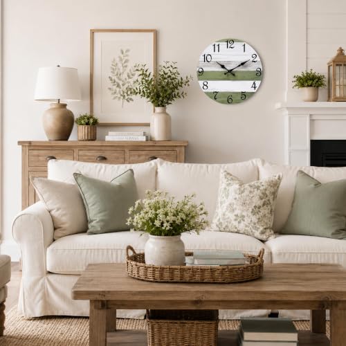 Image of CHYLIN Wall Clock Silent Non-Ticking Battery Operated Green White Striped