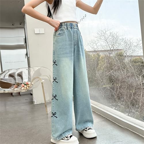 Teen Girls Vintage Baggy Jeans High Waisted Straight Leg Loose Jeans Cute Bow Patterned Elastic Waist Denim Trousers3