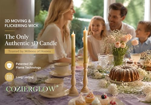 Image of Flameless Taper Candles Flickering with Remote and Timer, 3D Moving Flame Taper Candle Battery Operated to 400 Hours, 9 Inch Window Candles, (Gradient Gold-Vertical Stripes)