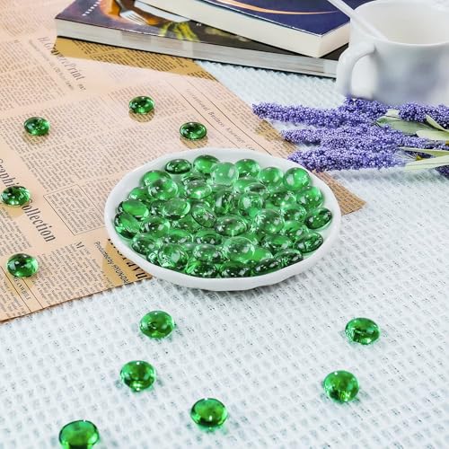 Image of CYS EXCEL Green Glass Gemstone Beads Vase Fillers (1 LB) Flat Marble Beads Multiple Color Choices Aquarium Decor Rocks Floral Stones Decorative Mosaic Glass Gem Pebbles (Approx. 85-100 PCS)