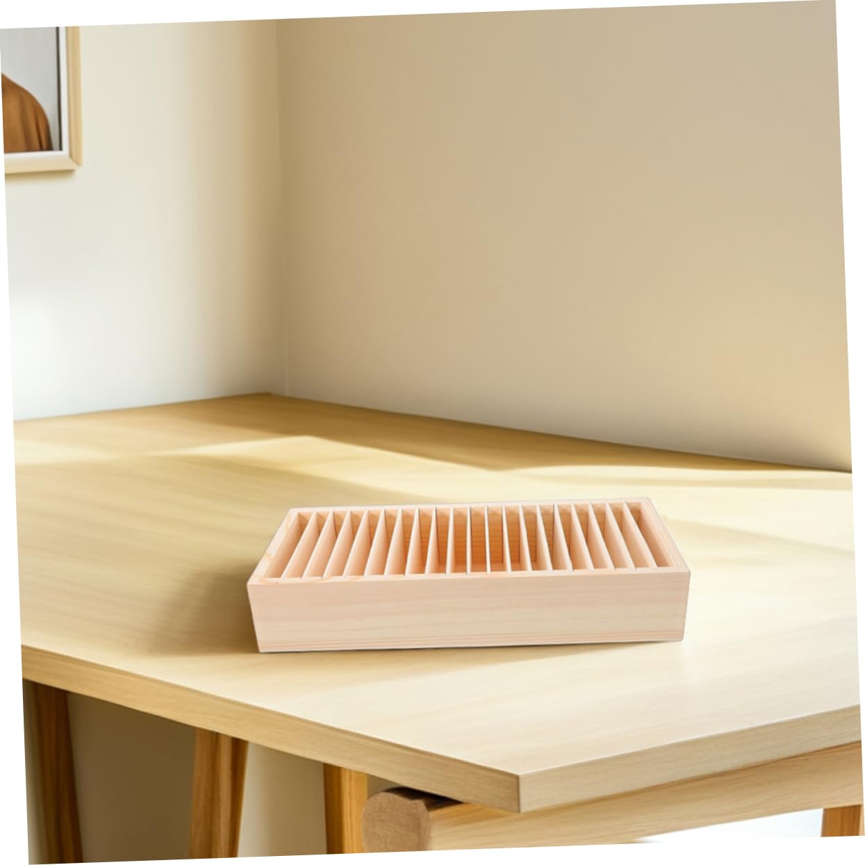 Veemoon Porta Biglietti da Visita e Struttura Staccabile in Legno Beige 2 Pezzi Scomparti Multipli per Organizzare e Conservare Carte da Lavoro in Ufficio o Casa