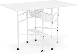 Home Hobby Cutting Table 59" W x 36" D, Height Adjustable CraftTable with 2 Drawers and Storage Shelf, Folding SewingTable Mobile Standing Table for Home Office Studio