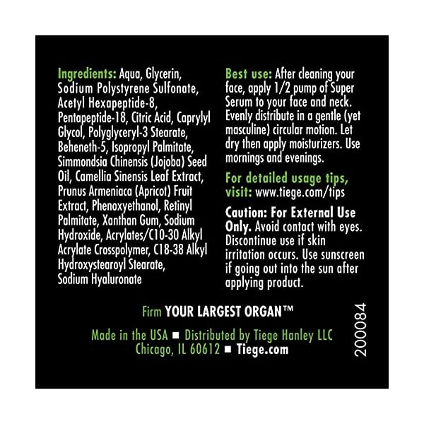 Tiege Hanley Anti-Aging Face Serum, SUPER SERUM (1-Pack) - Skin Tightening Facial Serum for Men - Mens Serum For Face with Sodium Hyaluronate & Retinyl Palmitate for Smoother & Tighter Skin, 0.5 Fl Oz