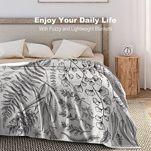 Botanical Spring Floral Vintage Plants Black White Flannel Fleece Throw Blankets 50"X40" Fluffy Winter Fall Blanket Cozy Soft Fuzzy Plush Home Decor For Couch Bed Sofa Bedroom Living Room Travel #TOP4