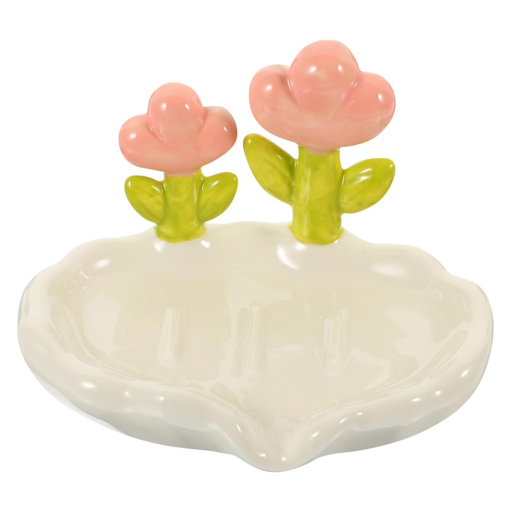 Jabonera de Cerámica Forma de Flor para Encimera de Baño | Escurridor Boca de Drenaje, Vierte el Agua al Lavabo, Uso en Tocador y Cocina