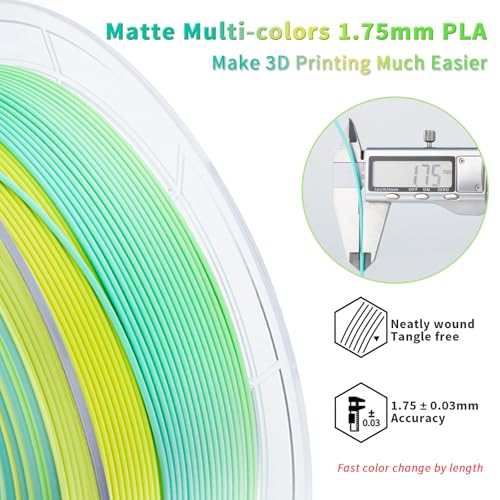 Image of ZIRO 3D Printer Filament, Fast Color Change Filament 1.75mm, Color Gradient Material, Rainbow PLA Filaments, Dimensional Accuracy + /- 0.03mm, 1KG Spool, Meadow Mirage(Matte)