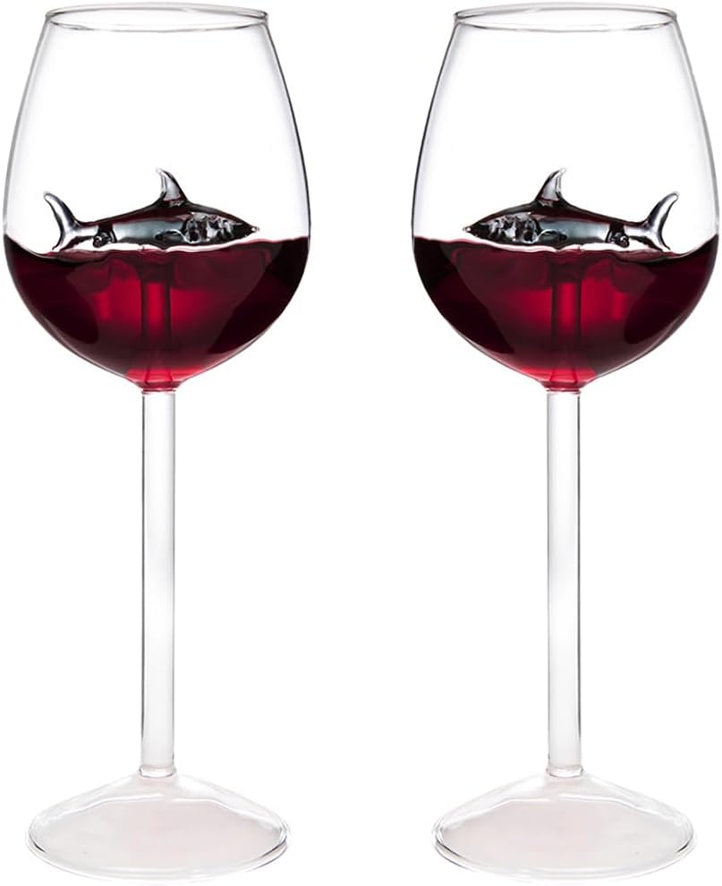 Black Shark Wine Glasses 10oz Red Wine Glass with Shark Inside 300ml