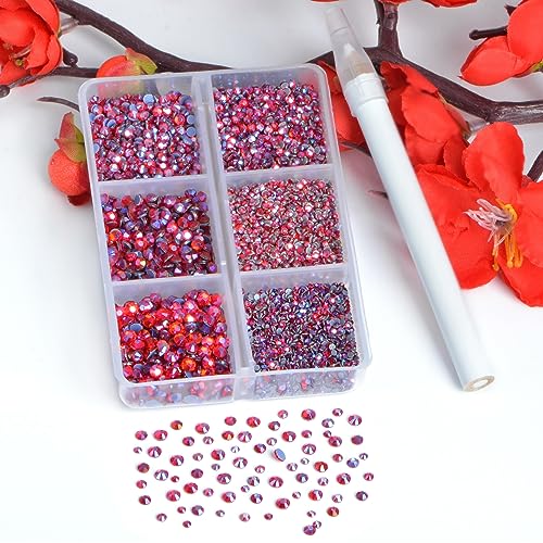 Image of Bymitel Hotfix Crystal Rhinestones Round Gems for Crafts,Mixed 6 Sizes with Wax Pencil Kit, Siam AB1.3-3.2mm(SS3-SS12 /8000pcs)