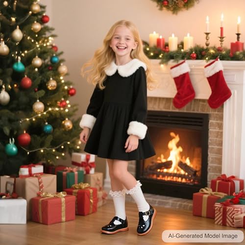Felix & Flora Toddler Little Girl Black Mary Jane Dress Shoes - Ballet Flats for Easter Flower Girl Party School Shoes（Black,7 Toddler