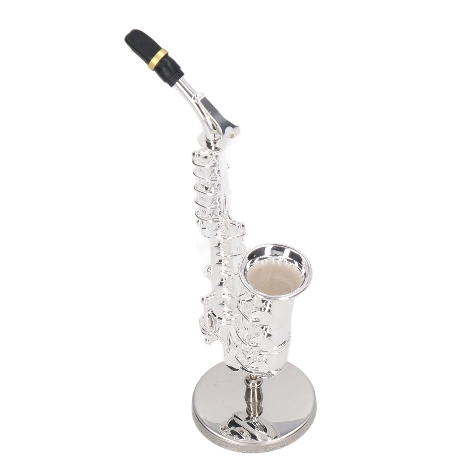 Tissting 5.5 × 1.6in Plata Miniatura Adornos De Saxofón Alto Material De Metal Mini Saxofón Decoración Instrumento Musical Modelo Regalo con Caja Base Adorno De Mesa