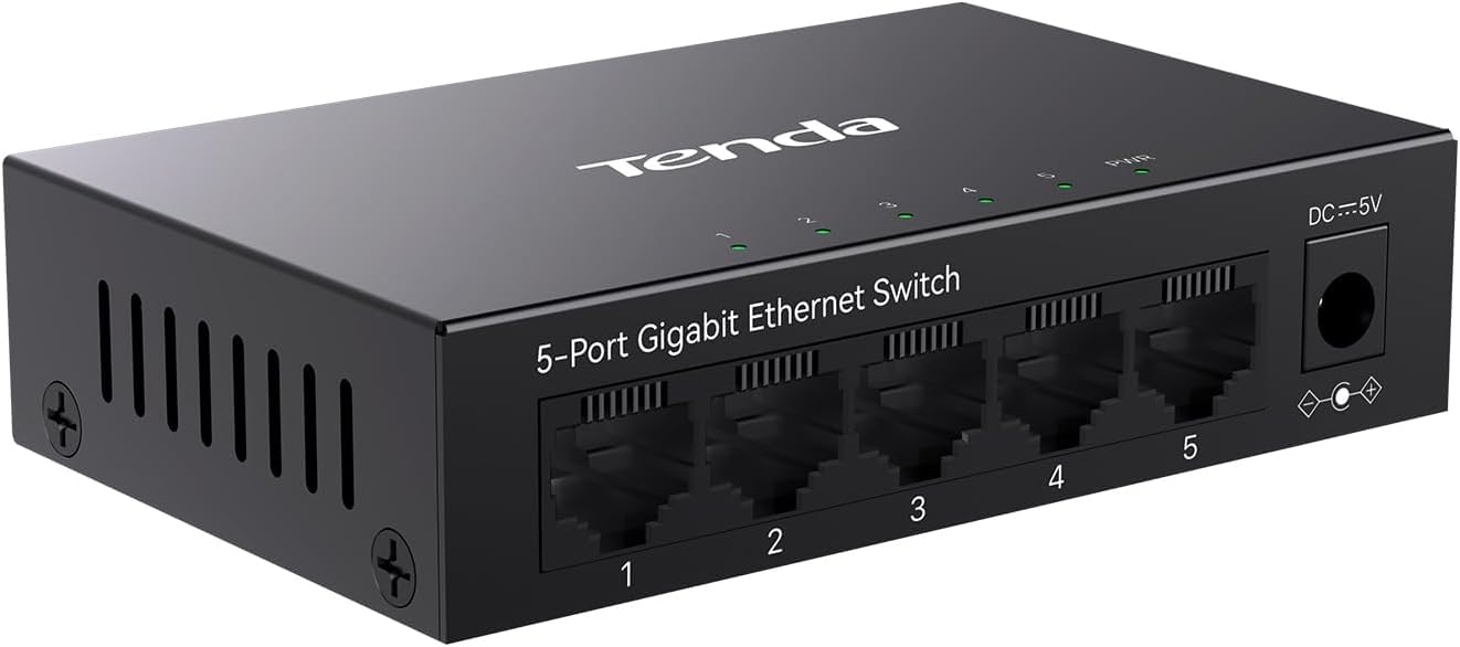 Tenda TEG1005D 5 Port Gigabit Switch, Unmanaged Ethernet Switch, Network Splitter with Traffic Optimization, Plug & Play, Fanless Metal Design Network Switch, Traffic Optimization(Grey)