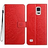LMFULM® Étui pour Samsung Galaxy S5 / SM-G900 (5,1 Pouces) PU Magnétique Pochette Cuir Housse Fleurs Mandala Impression Rabattable Case Stent Fonction Cover Rouge