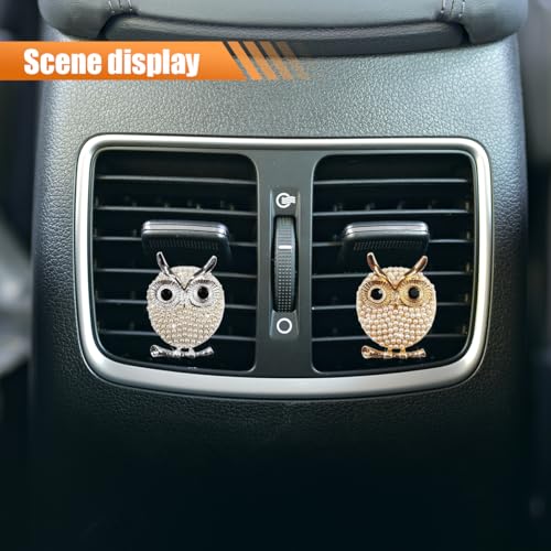 Image of 2PCS Bling Owl Car Dashboard Air Vent Trim Clips, Crystal Rhinestone Car Air Vent Clip, Cute Animal Car Interior Decoration Charm Accessories (Owl)