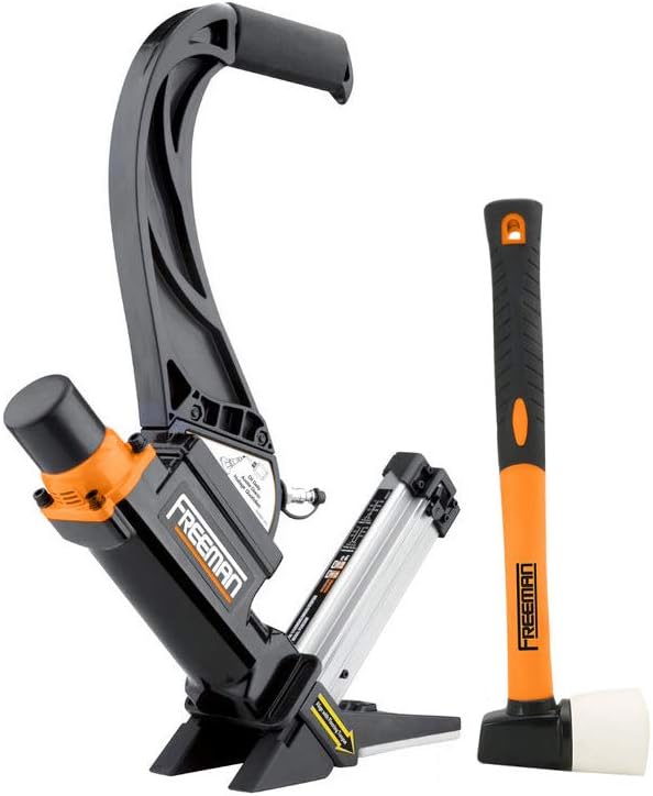 Freeman P50LSLW Lightweight Pneumatic 2-in-1 15.5-Gauge and 16-Gauge 2" Flooring Nailer / Stapler with Flooring Mallet and Interchangeable Base Plates