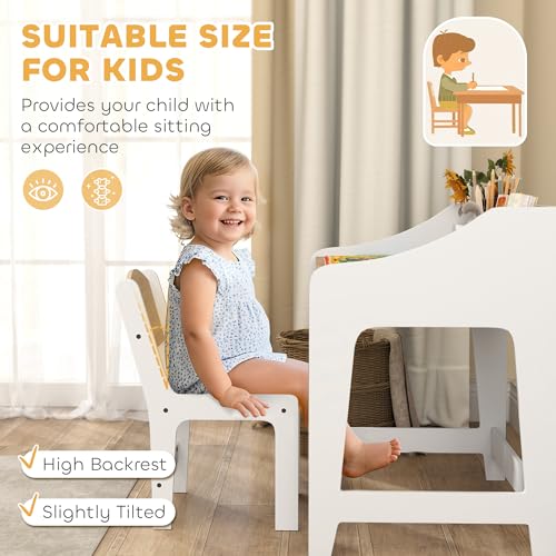Qaba Kids Desk and Chair Set, Study Desk for Kids with Storage and Shelves, Wooden Children Writing Table for Bedroom, Natural Wood - Image 6