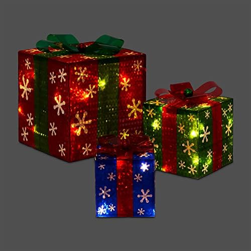SA Products Light Up Christmas Parcels Box Set  3-Pcs Set LED Light Up Gift Boxes  Battery-Operated Decorations  Festive Lights Set for Xmas Decor