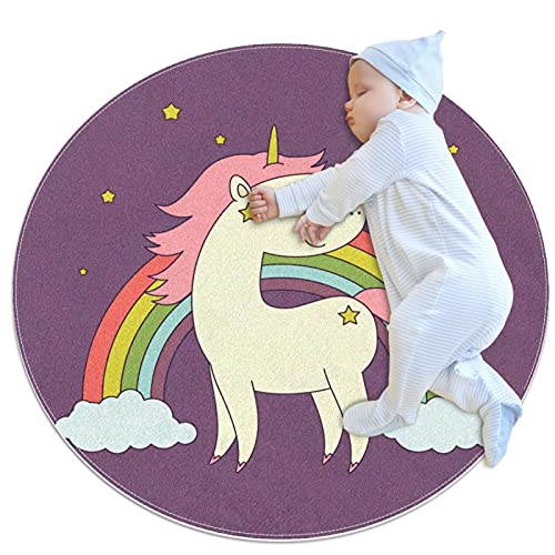 Netter Einhorn-Regenbogen Plüsch-Teppich Spielmatte Wohnzimmer Kinderzimmer Schlafzimmer Haustier Flur Läufer rutschfeste Unterseite 80cm Cover