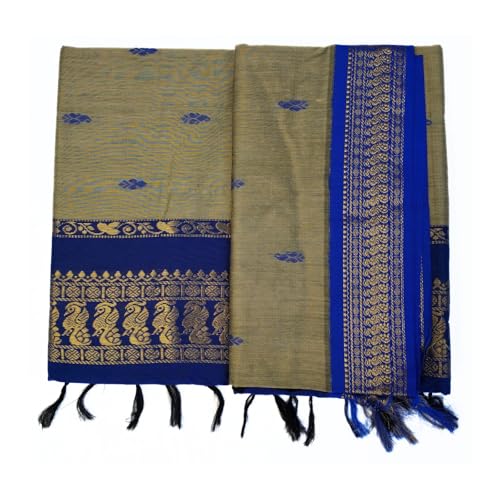 Image of Pure Kalyani Cotton Saree | Zari Border & Blouse Piece - Lata Gadwal Design | Traditional Saree